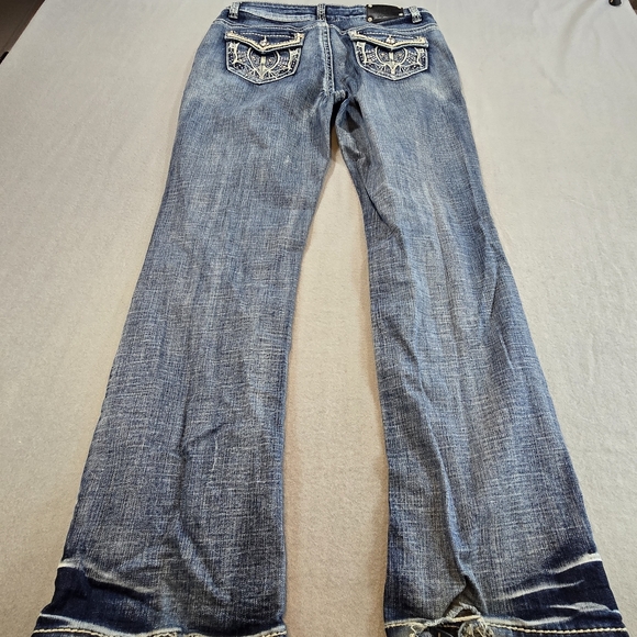 Womens Bootcut Jeans Embellished Pockets Distressed Hem Y2K Denim - Picture 10 of 11